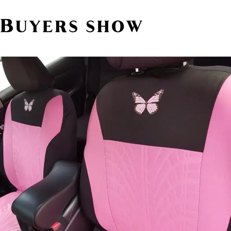 Car Seat Cover Full Set, Universal Butterfly Pattern Embroidery Auto Seat Cover Set CM World