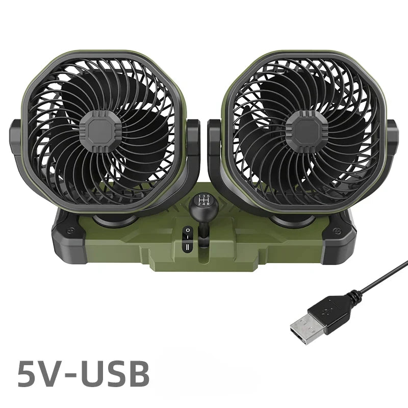 Hipacool 5V/12V/24V Car Dual-Head Fan 2 Speeds Wind 360° Rotatable Vehicle Cooling Fan USB Cigarette Lighter Fan Summer Cooler CM World