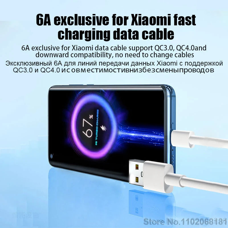 67W USB Fast Charger for Xiaomi 14t 13t 15 14 Ultra Redmi Note 14 13 12 Poco X7 F7 M6 X6 F6 Pro Quick Charge USB to Type C Cable Car Mobile World