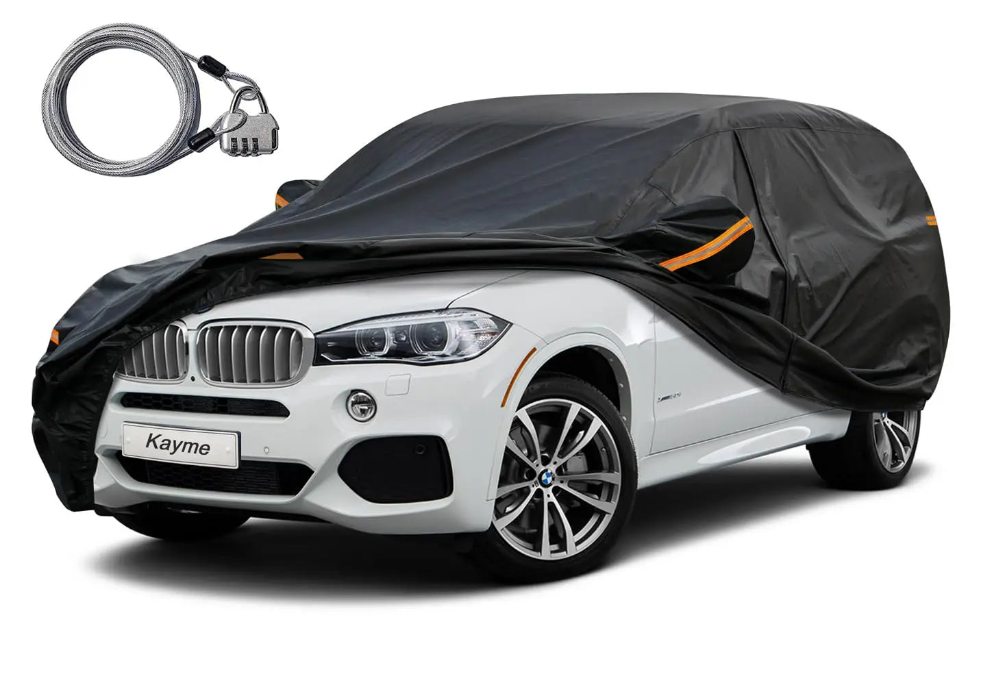 Kayme 210T Lock Zipper Car Cover Waterproof All Weather Sun Uv Rain Protection Outdoor Universal Fit SUV/Sedans/Hatchbacks Car Mobile World