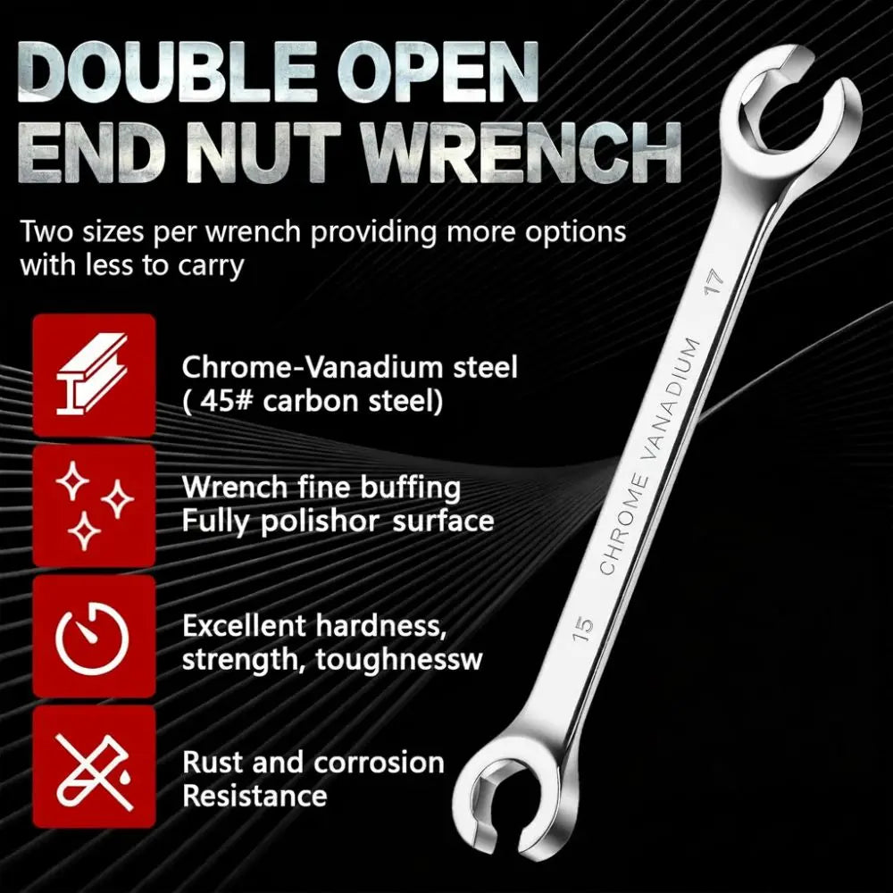 Hand Tool 8-19mm Flare Nut Wrench Mirror Finish Open Ring Open Ring Spanner Double Head Brake Line Wrench Car Repair