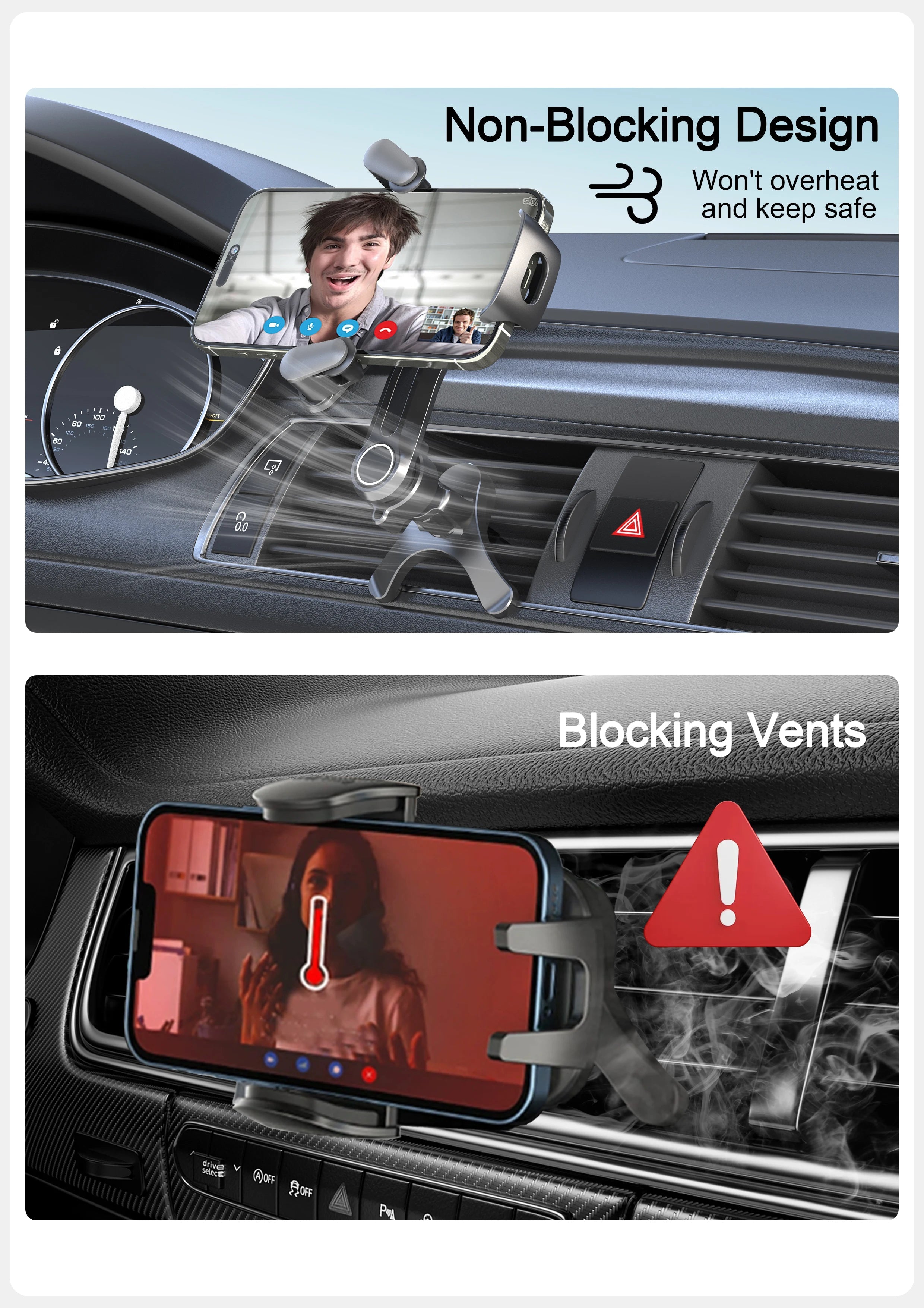 Car Vent Phone Mount, [Never Blocking Vent, Enjoy The Comfort of The A/C] Hands-Free Universal Extension Clip Air Phone Holder CM World