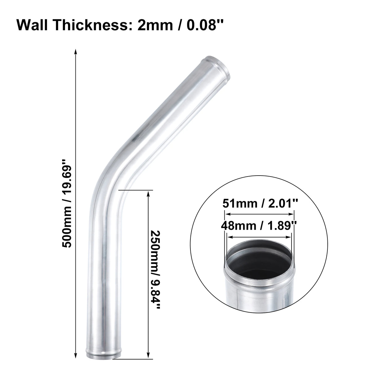 UXCELL 45 Degree Intercooler Pipe 63mm 70mm 76mm OD 300mm 500mm Long Aluminum Alloy Tube Intercooler Pipe Air Intake Tube