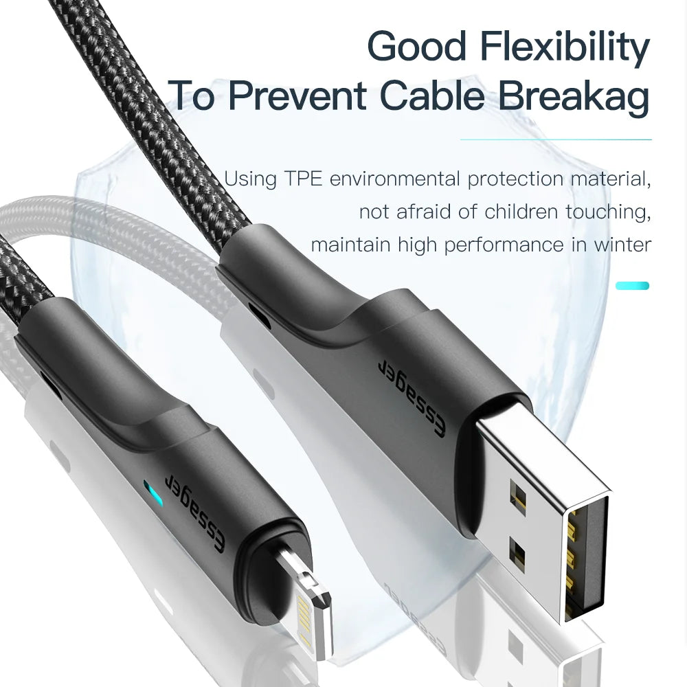 Essager USB Cable For iPhone 11 12 13 Pro Max Mini X XR XS SE 8 7 6 Plus 6s 2.4A Fast Charging Wire Data Cord For iPhone Charger