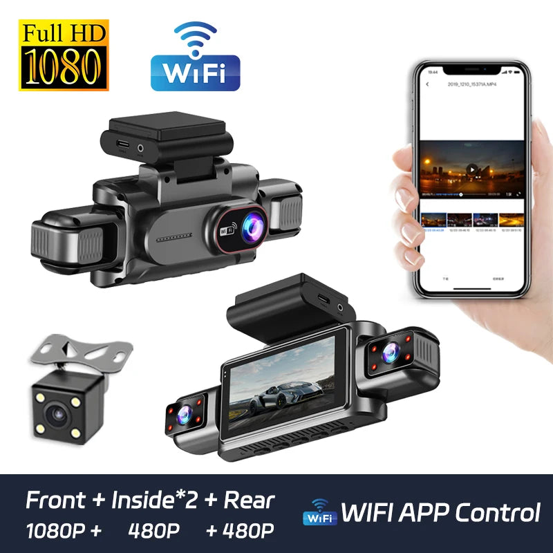 4Channel 1080P Dash Cam WiFi Car DVR with Front Inside Rear View Infrared Night Vision And Reversing Camera for Driving Recorder Car Mobile World