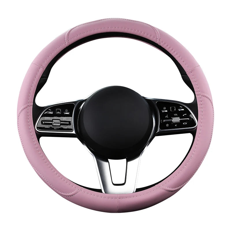 Motoptes Car Anti-Slip Leather Steering wheel Cover Universal car Steering Wheel Protective Cover Fashion Style 38cm Pink CM World