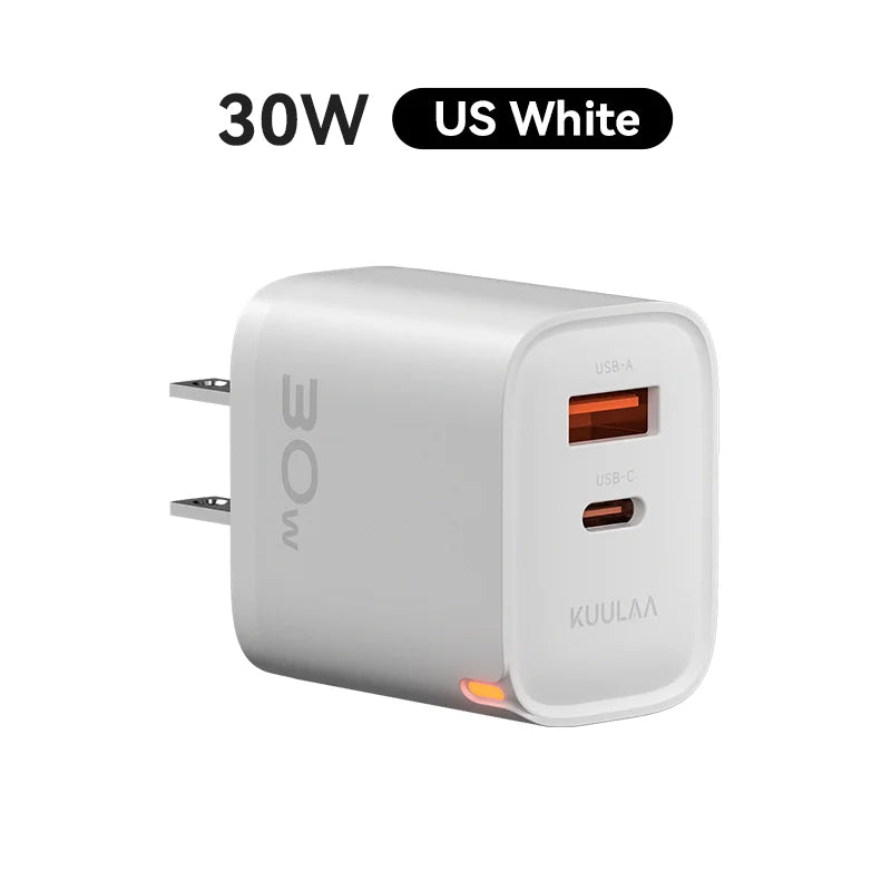 KUULAA 30W GaN Charger PD 3.0 QC4.0 USB C Charger For iPhone 17 16 15 Pro Samsung S25 Xiaomi Tablet iPad Air Pro Phone Charger Car Mobile World
