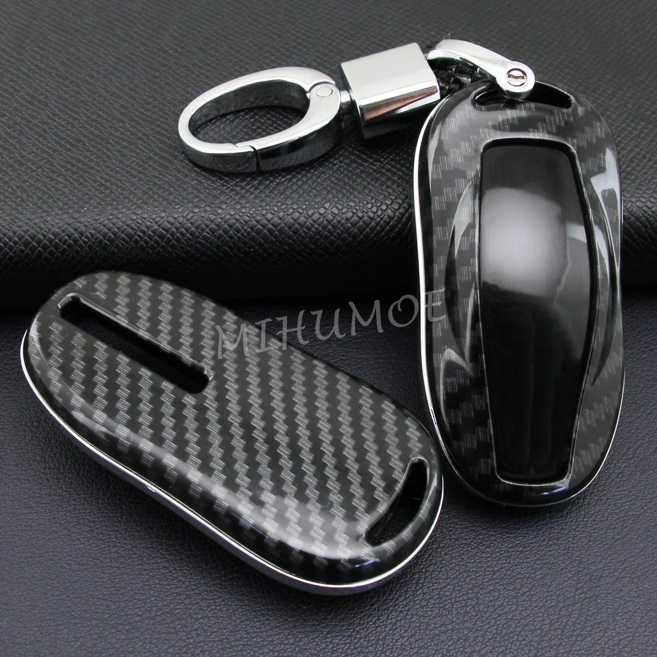 For Tesla Model 3 Y S Carbon Fiber Car Key Fob Cover Case Chain Ring Shell 2018 2019 2020 2021 2022 2023 2024 CM World