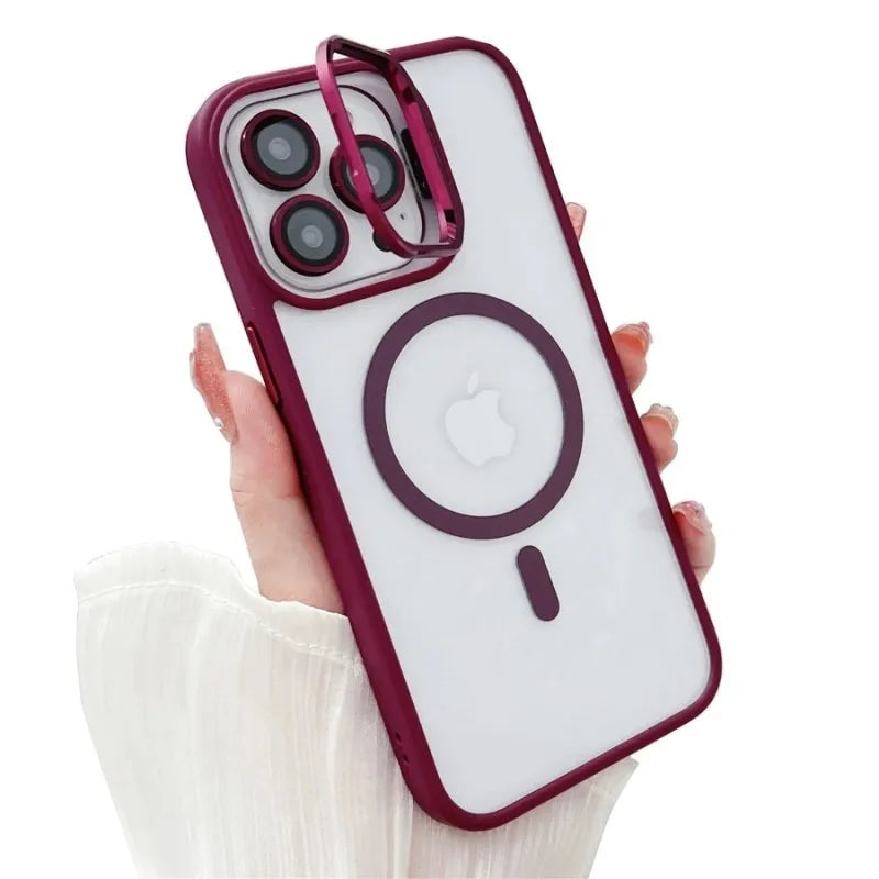 For Magsafe Stand Glass Lens Protector Case For iPhone17 16 15 14 13 11 12 Pro Max 16 Plus Luxury Magnetic Shockproof Back Cover Car Mobile World