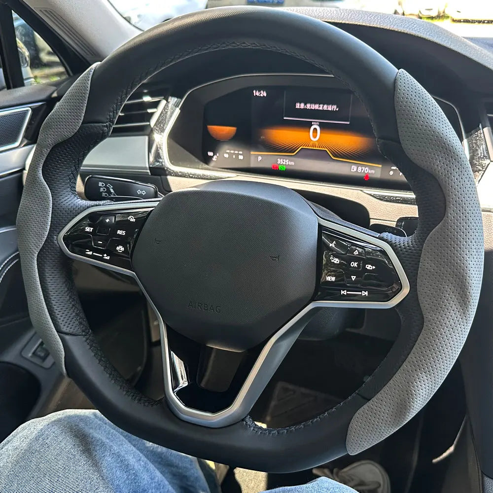 Universal D-shaped Round Car Steering Wheel Cover Ventilation hole Leather Absorb sweat Anti-slip Decoration Accessories 15inch CM World