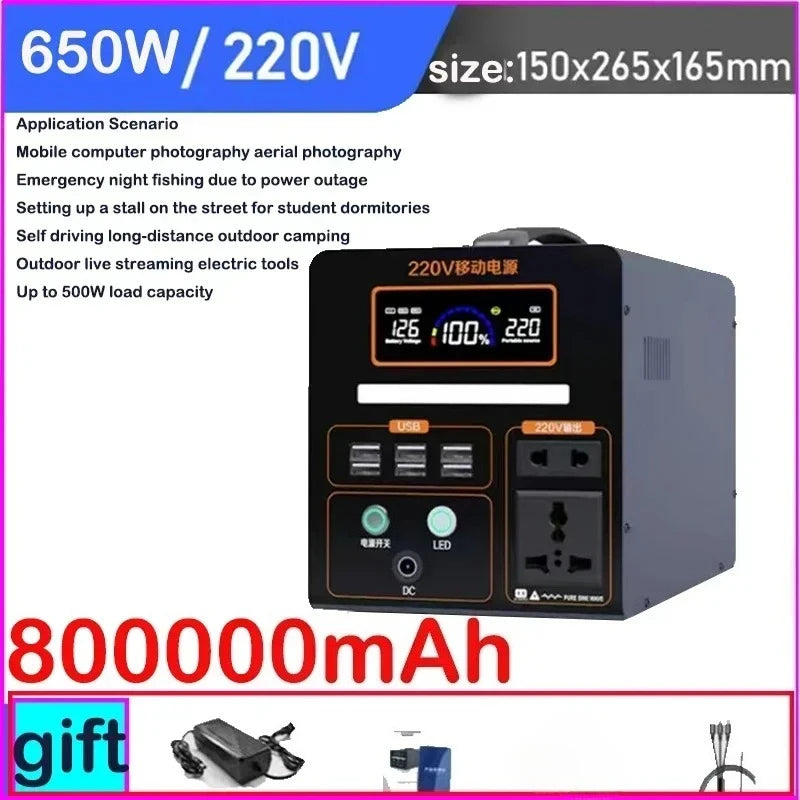 1000000mAh Portable 220v Outdoor Power Bank with Large Capacity for Self-Driving, Camping, and Emergency Backup Power Storage Car Mobile World