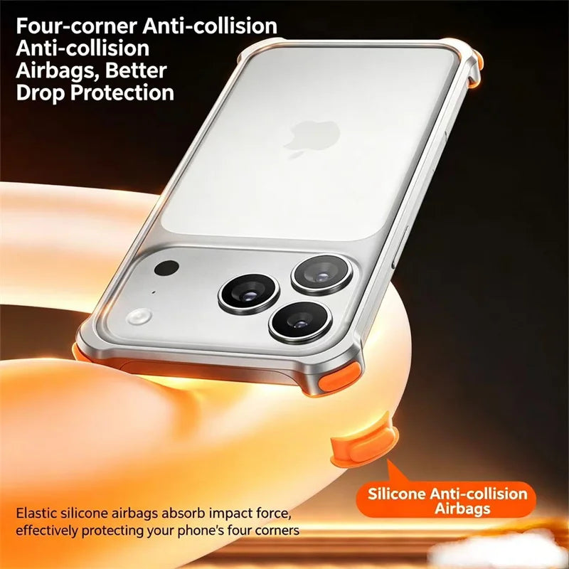 Luxury Metal Aluminum Alloy Frame Lens Protect Phone Case For iPhone 18 17 16 15 14 13 Pro Max Silicone Lining Shockproof Bumper