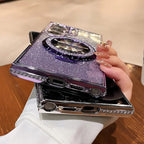 S26Ultra Glitter Bracket Case For Samsung Galaxy S25 S24 S23 S22 Ultra S26 Plus A55 A52S A15 Magnetic Diamond Shockproof Cover