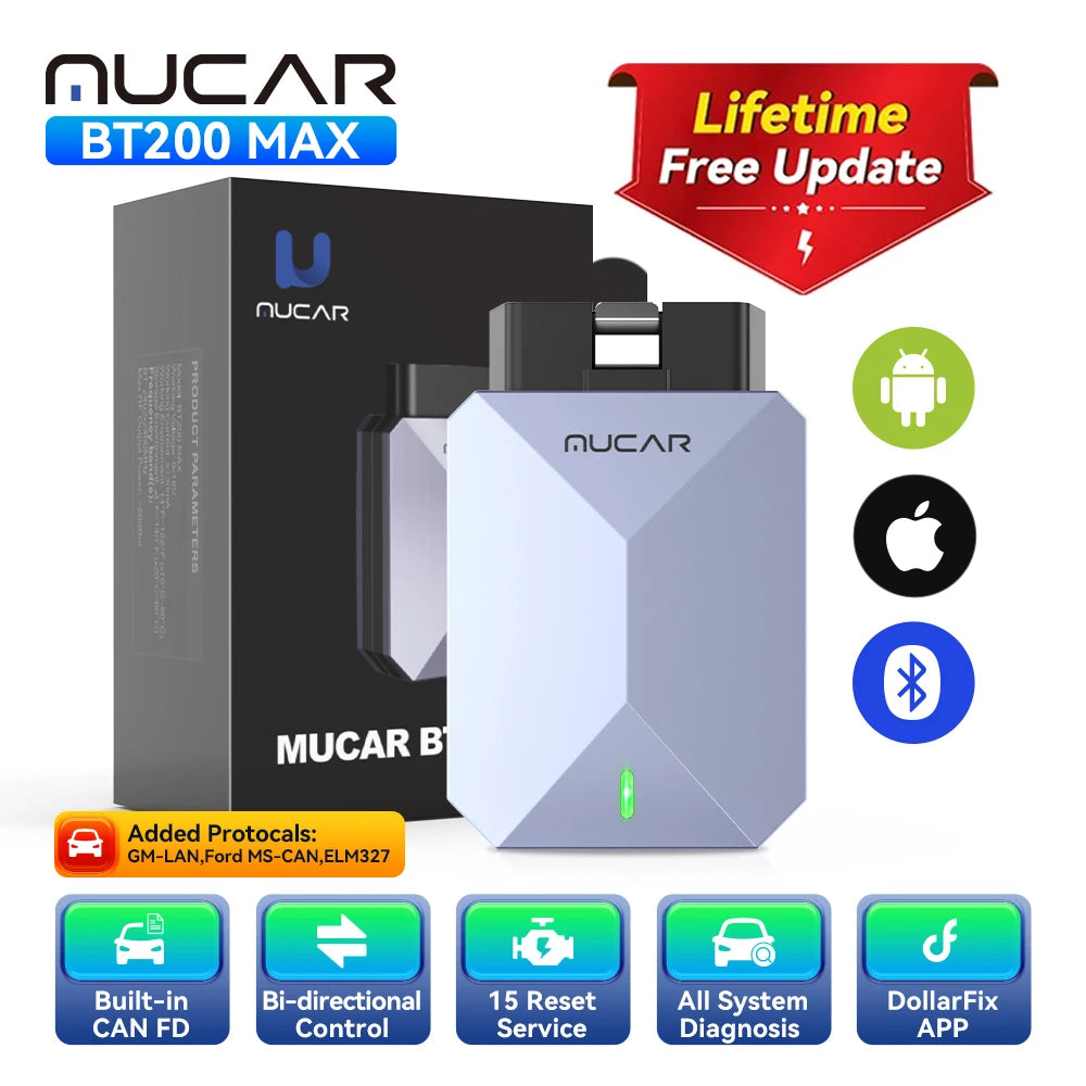 Lifetime Free Update MUCAR BT200 Max OBD2 Scanner CAN FD Bi-Directional Control All System Diagnostic Tool 15 Reset for All Cars Car Mobile World