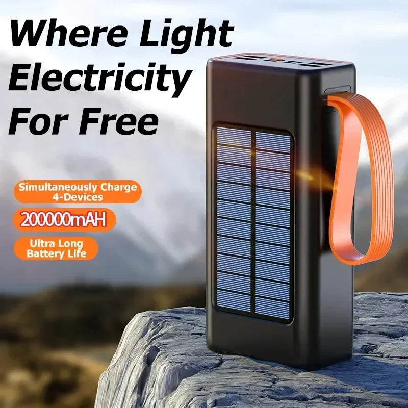 Lenovo 200000mAh Solar Jump Starter Big Capacity Built-in Cables External Battery LED Light For iPhone Huawei Xiaomi 2026