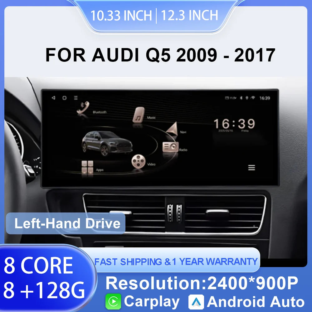 for Audi Q5 2009 - 2017 Android 16 Car Radio Video Multimedia Player GPS Navigation QLED Screen WiFi DSP Stereo Auto Accessories CM World