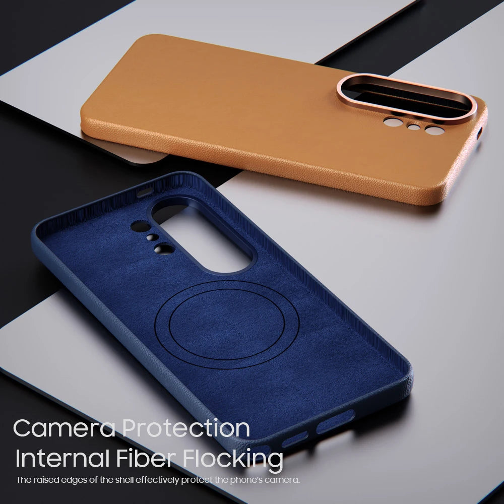 Luxury Genuine Leather Case for Samsung Galaxy S26 Ultra S26+ S26 5G Strong Magnetic Cover Soft Touch Shockproof Hard Back Shell