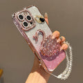 The heart-shaped glitter swan Sand stand is suitable for iPhone17 16 14 13 12 15 11promax phone cases with a pendant