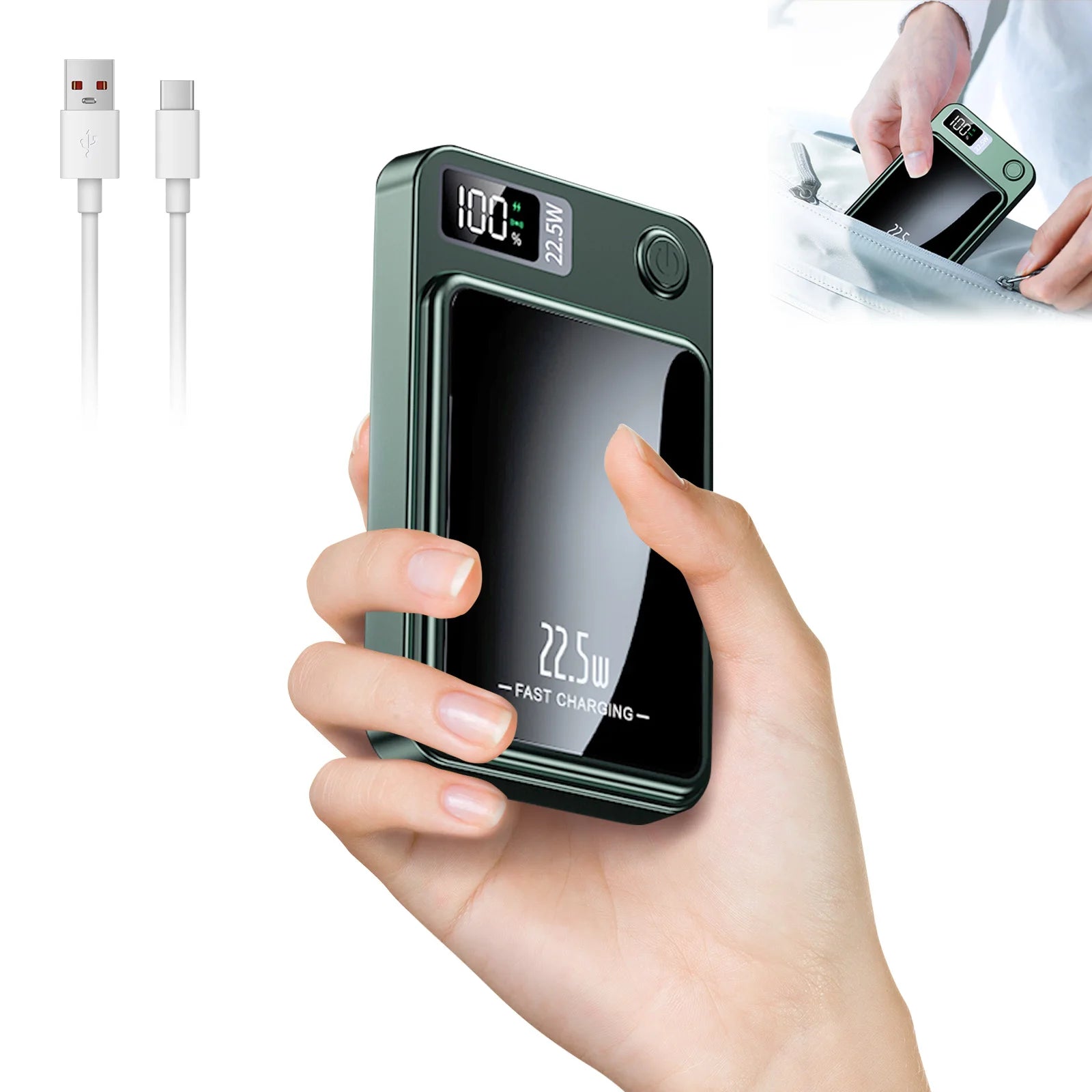 Wireless Power Bank 2-in-1 Magnetic 10000mAh Portable Charger Fast Charging 22.5W LED Power Display For Iphone Xiaomi Samsung Car Mobile World