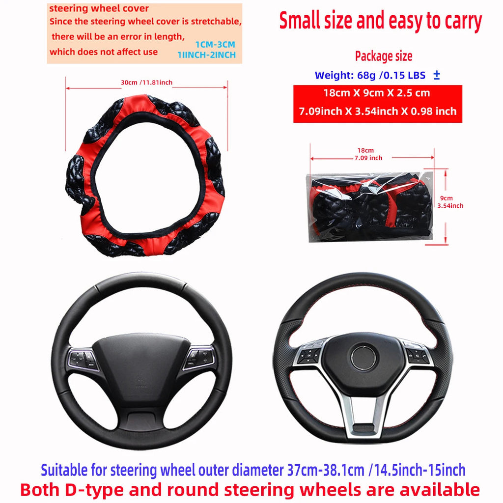 6 semi-circular PU sheepskin embroidered car rimless steering wheel cover for 14-15 inch car interior accessories CM World