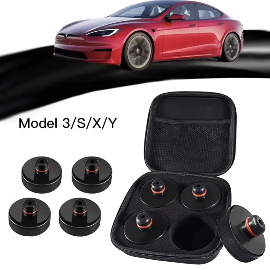 4pcs For Tesla Model X/S/3 Black RubberJackLifting Point Pad AdaptersPremiumStyling Enhanced Protection Easy Jacking Support Pad CM World