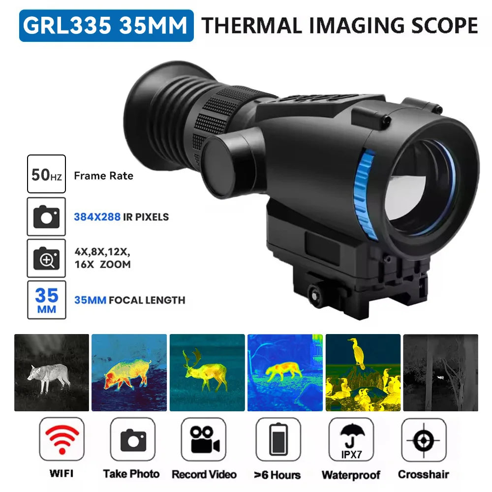 Thermal Scope GRL325/GRL335 384x288 Thermal Imaging Sight with 1500-1800m Distance 12um 55Hz, 64GB Storage for Outdoor Hunting CM World