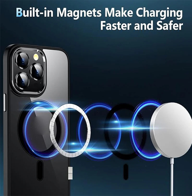 Clear Black Magnetic Case for iPhone 17 16 15 14 Pro Max Plus 13 12 Mini 11 with Screen Protector Lens Protector Mobile Cases Car Mobile World
