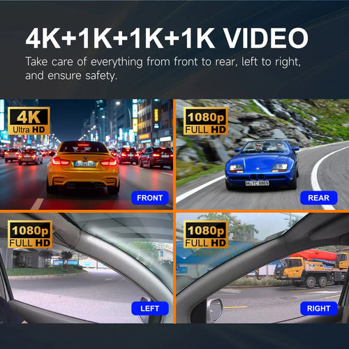 4 Channel 2K Car Dash Cam Front Rear Left Right 4-Way 360degree Recording 3" Large Screen Sentry Mode Car DVR Audio Recording Car Mobile World