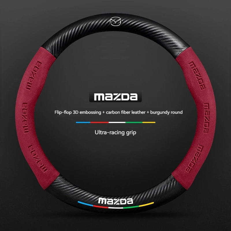 For Mazda 3 5 6 SKYACTIV Axela Atenza CX30 CX5 CX8 CX9 MX5 RX8 RX7 BT50 Carbon fiber Suede Car Steering Wheel Cover Accessories CM World