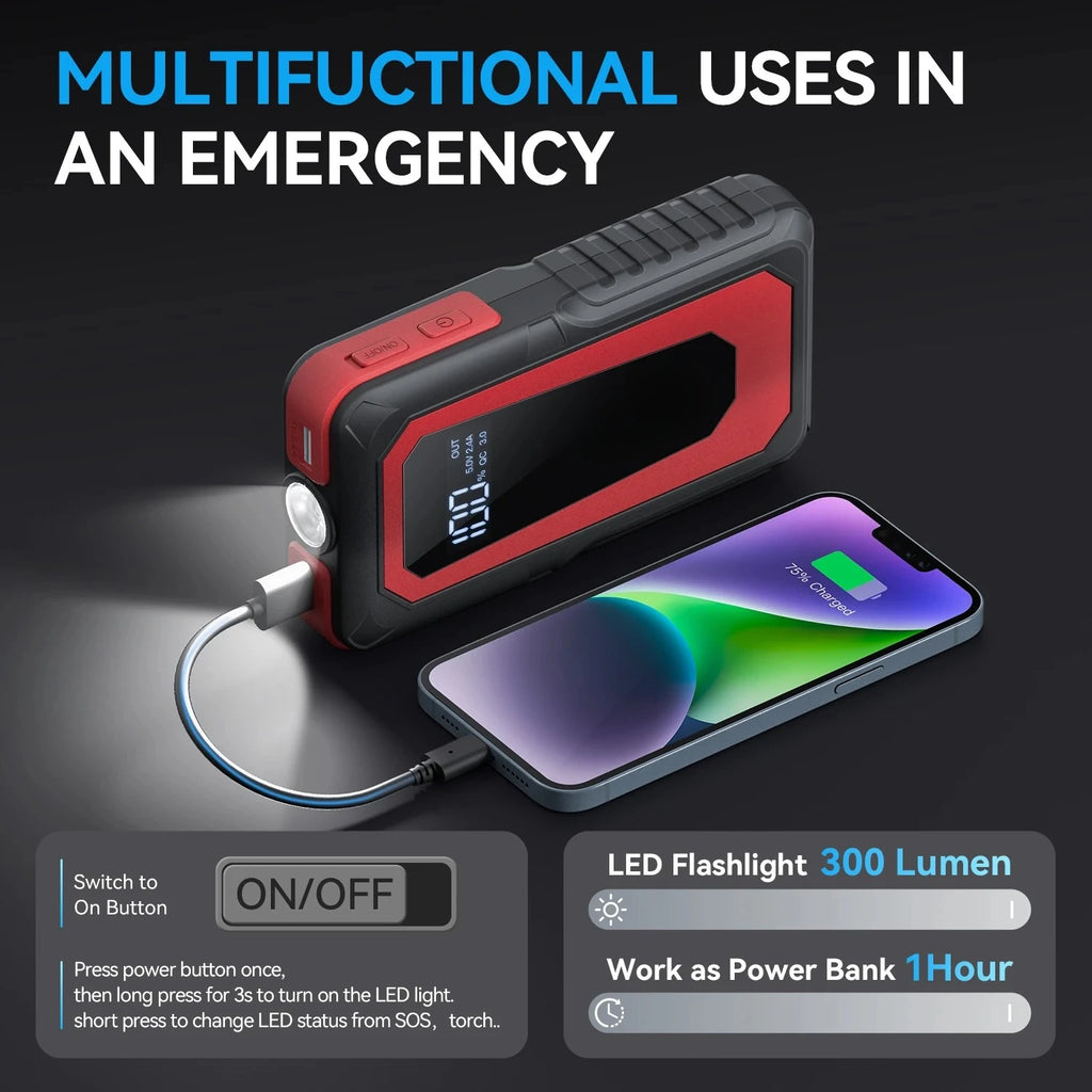 2000A Car Jump Starter Supply Battery Starter Booster Auto Starting Device Portable Power Bank 12V Battery Jump Starter