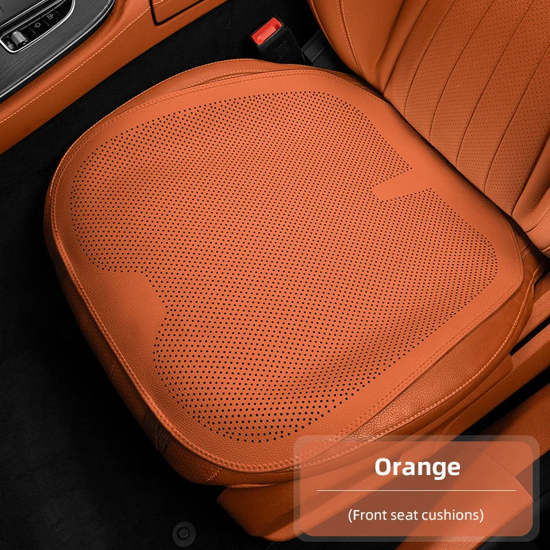 Four-Season Universal Car Seat Cushion Pu Leather Protective Pad Perforated Breathable Integrated Half-Cover Front and Rear Seat Cover Car Interior Accessories Black Red Mocha Brown Orange CM World