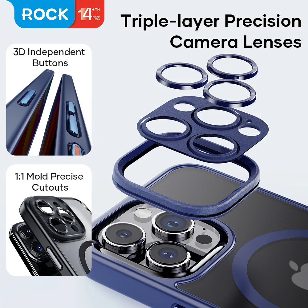 ROCK Translucent Magnetic Case for iPhone 15 Pro Max Matte Anti-Fingerprint Hard Cover for iPhone 15 Pro Compatible with MagSafe