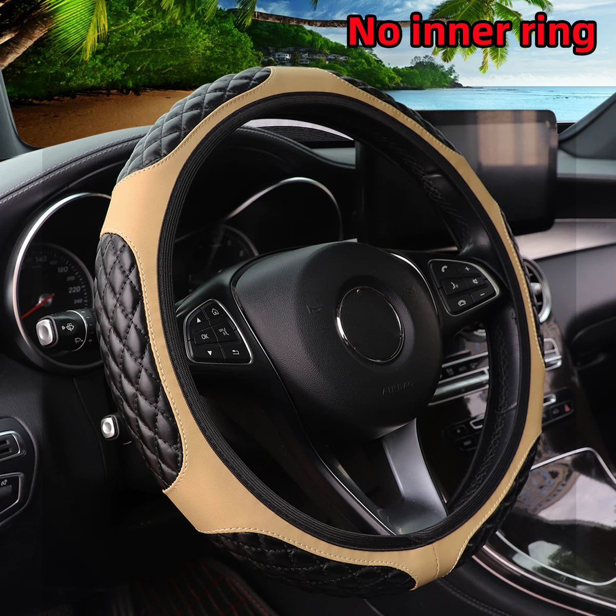 6 semi-circular PU sheepskin embroidered car rimless steering wheel cover for 14-15 inch car interior accessories CM World
