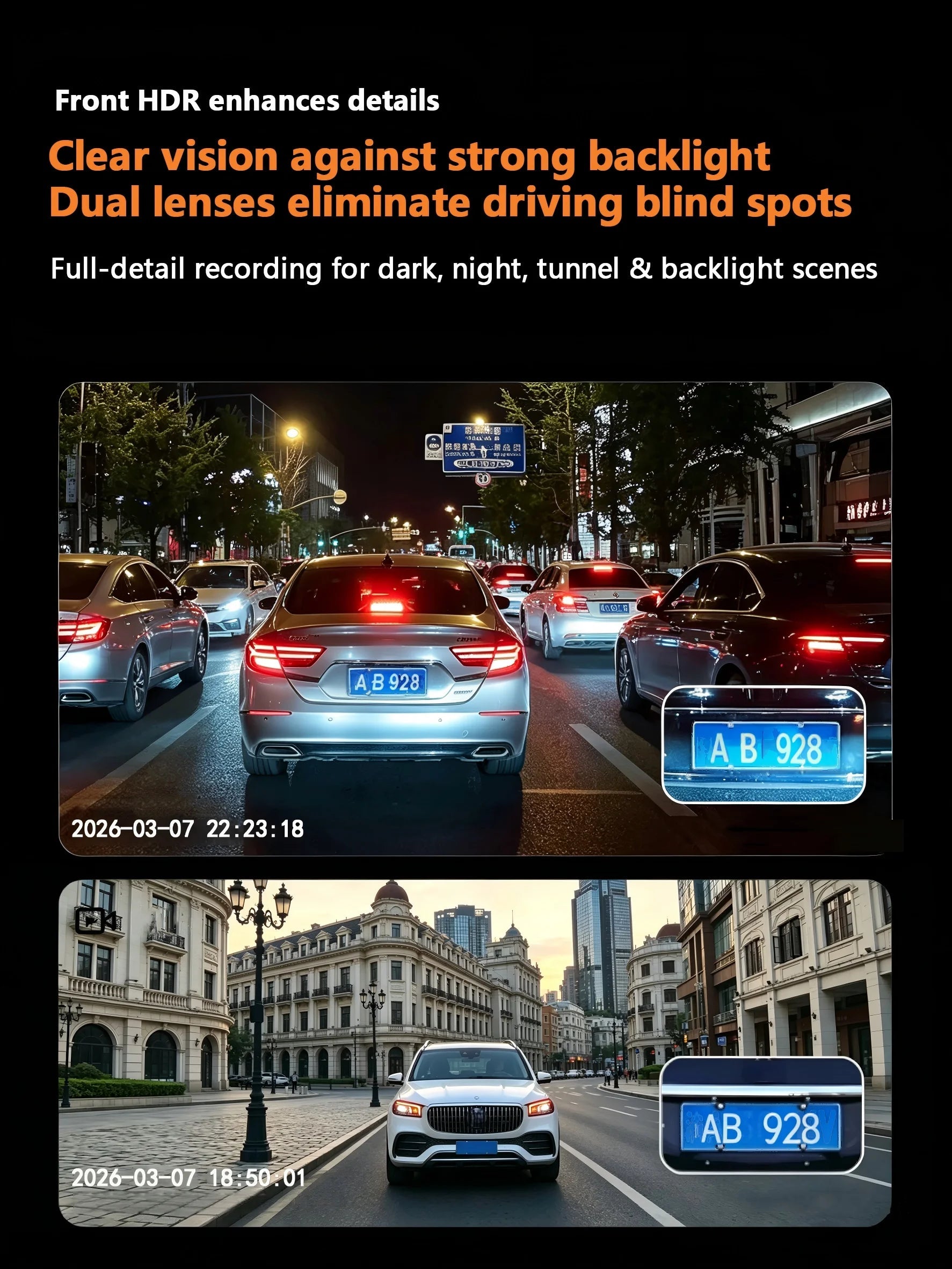 4K UHD Recording Dash Cam Video Recorder Car Camera DVR Night Vision Wi-Fi GPS 24H Parking Mini Front Rear Black Box Monitor Car Mobile World