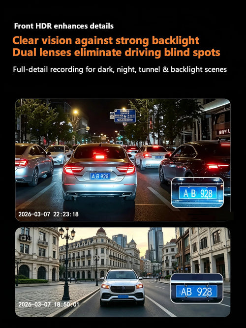 4K UHD Recording Dash Cam Video Recorder Car Camera DVR Night Vision Wi-Fi GPS 24H Parking Mini Front Rear Black Box Monitor Car Mobile World
