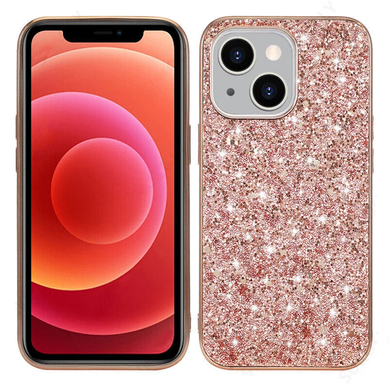 Shining Glitter Bling Sequins Case For iPhone 14 13 12 11 15 16 Pro Max Mini XS XR 7 8 Plus Plating Frame Shockproof Phone Cover