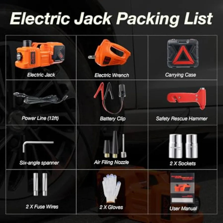 Electric Car Jack Kit with Hydraulic Lift 5-Ton Tire Inflator and Impact Wrench Heavy-Duty 12V Floor Jack for Sedans SUVs MPVs CM World
