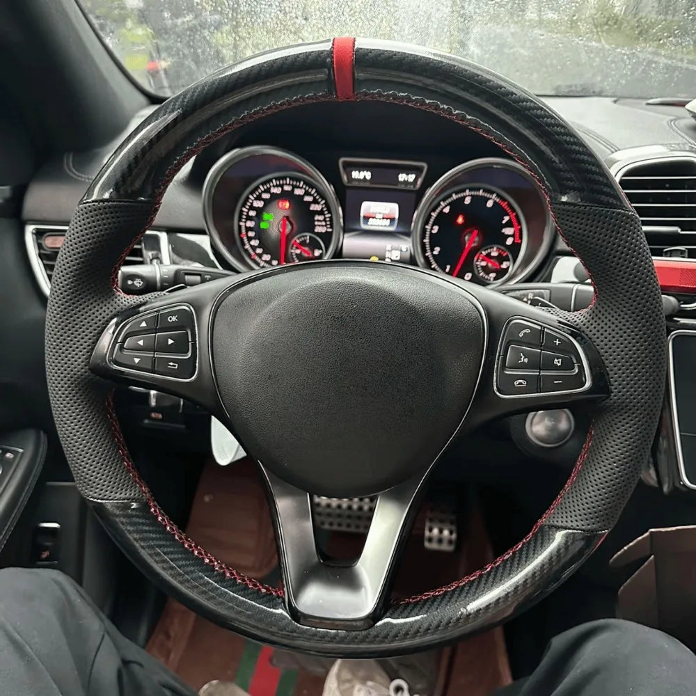 Car Steering Wheel Cover Carbon Fiber Leather For Mercedes Benz W176 W246 W205 C117 C218 X218 W213 X156 X253 W166 X166 EQV W447 CM World