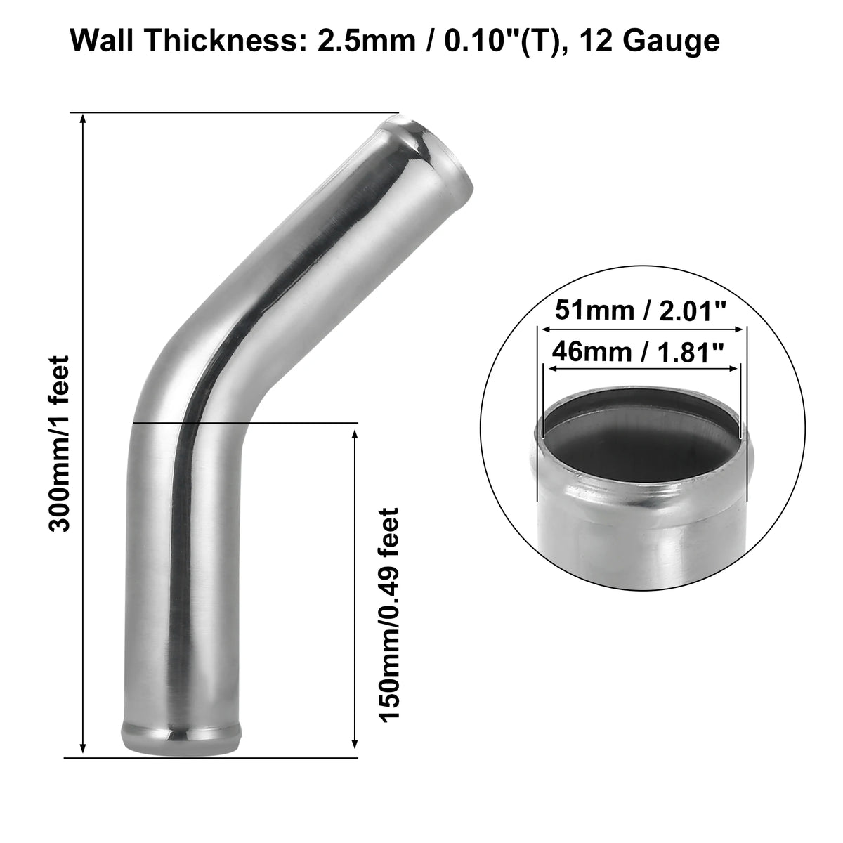 UXCELL 45 Degree Intercooler Pipe 63mm 70mm 76mm OD 300mm 500mm Long Aluminum Alloy Tube Intercooler Pipe Air Intake Tube