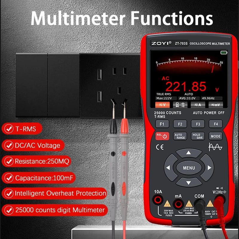 ZOYI color screen handheld dual-channel oscilloscope Multimeter 703s auto repair instrument multi-function measurement 3-in-1 CM World