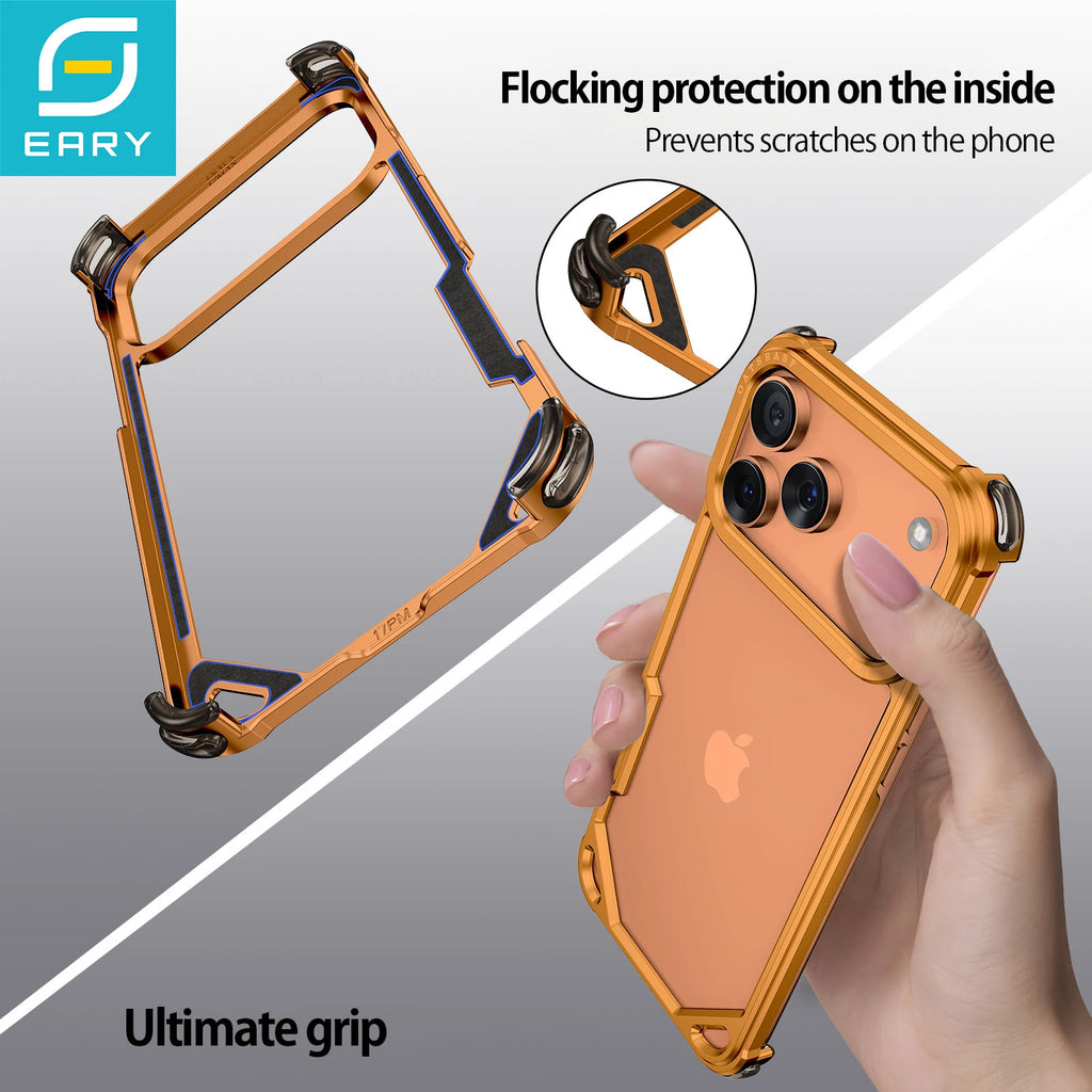 Eary for iPhone 17 Pro Max Air Phone Case Aluminum Alloy Metal Frameless Shell for Magsafe Minimalist Anti-Drop Protective Cover Car Mobile World