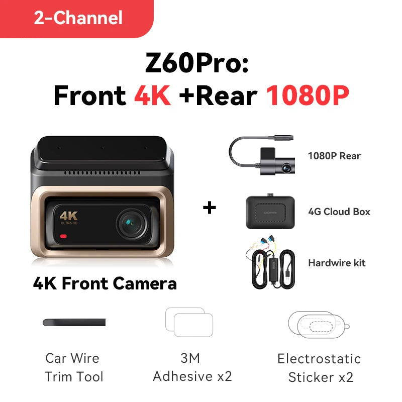 【For US】DDPAI 4K Dash Cam Z60 Pro Support Front and Rear Car Camera SONY STARVIS2 678 Sensor 5GHz Wi-Fi GPS ADAS Car DVR Car Mobile World
