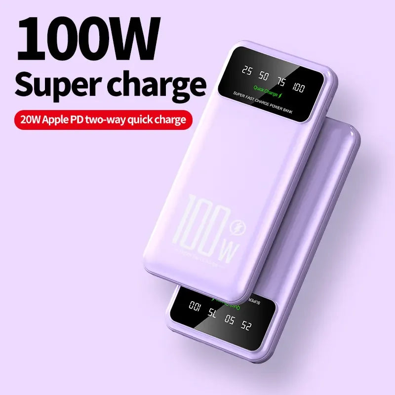 30000mAh Digital Display Power Bank  With LED Light Portable External Battery 100W High Speed Fast Charger For All Smart Phones