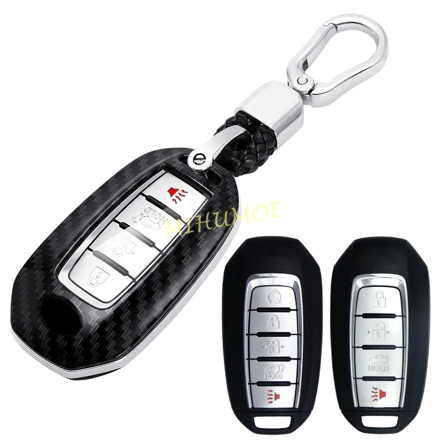 For Infiniti Q50 Q60 QX50 QX55 QX60 Carbon Fiber Car Remote Key Fob Case Chain Cover Holder Protect Accessories CM World