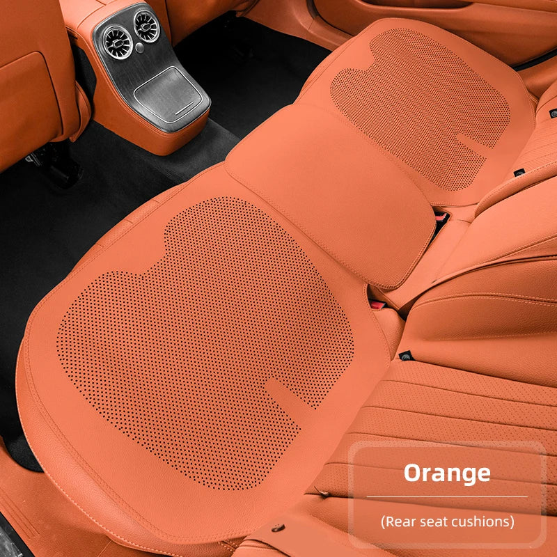 Four-Season Universal Car Seat Cushion Pu Leather Protective Pad Perforated Breathable Integrated Half-Cover Front and Rear Seat Cover Car Interior Accessories Black Red Mocha Brown Orange CM World