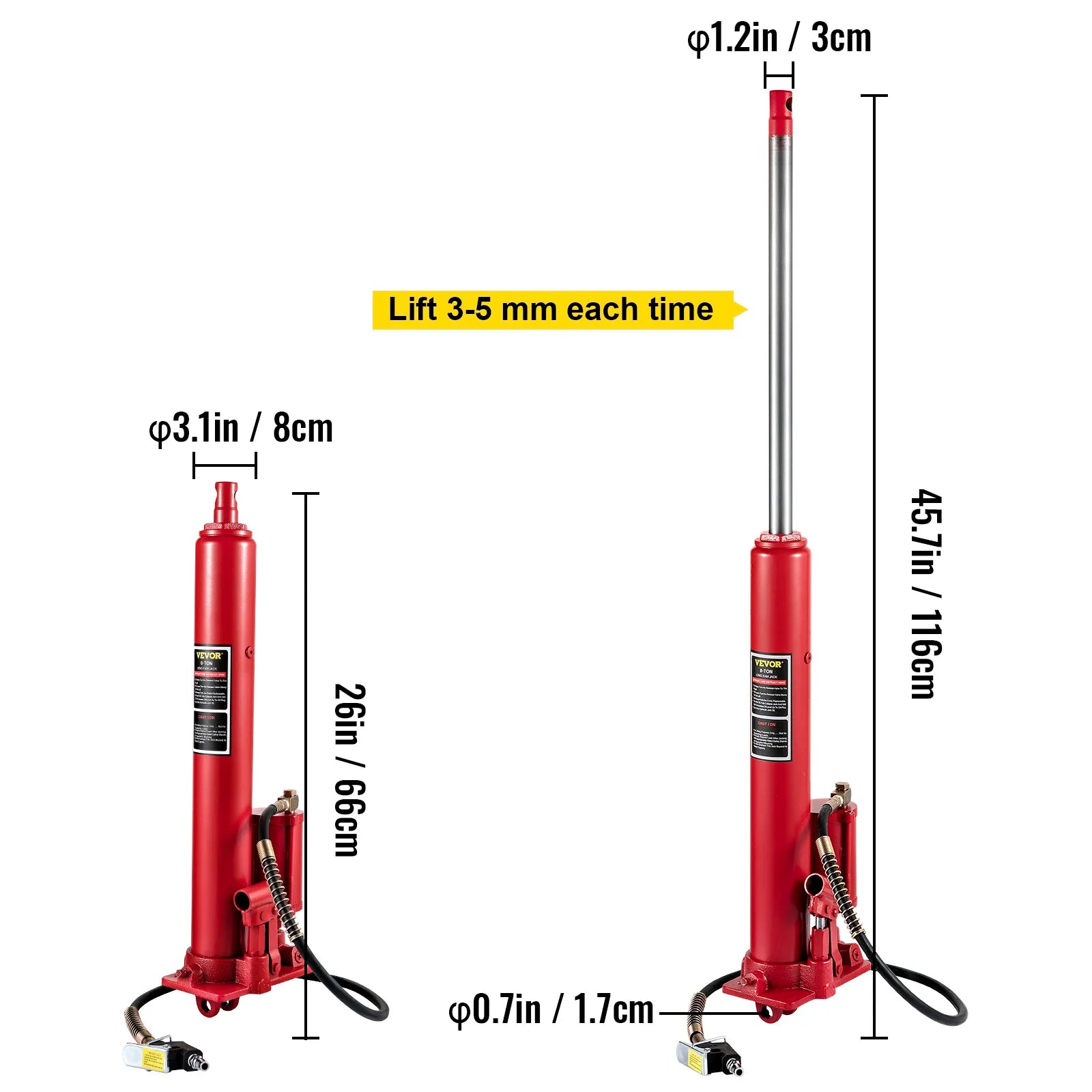 SucceBuy Hydraulic/Pneumatic Long Ram Jack 8 Tons/17363lbs Capacity with Single Piston Pump and Clevis Base Manual Cherry Picker CM World