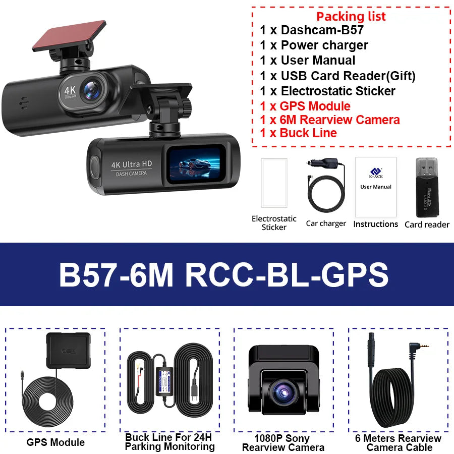 4K WIFI Dash Cam Mini CAR DVR Support Front and Rear Dual Lens 1080P Black Box Room Night Vision Camera Parking Monitor Car Mobile World