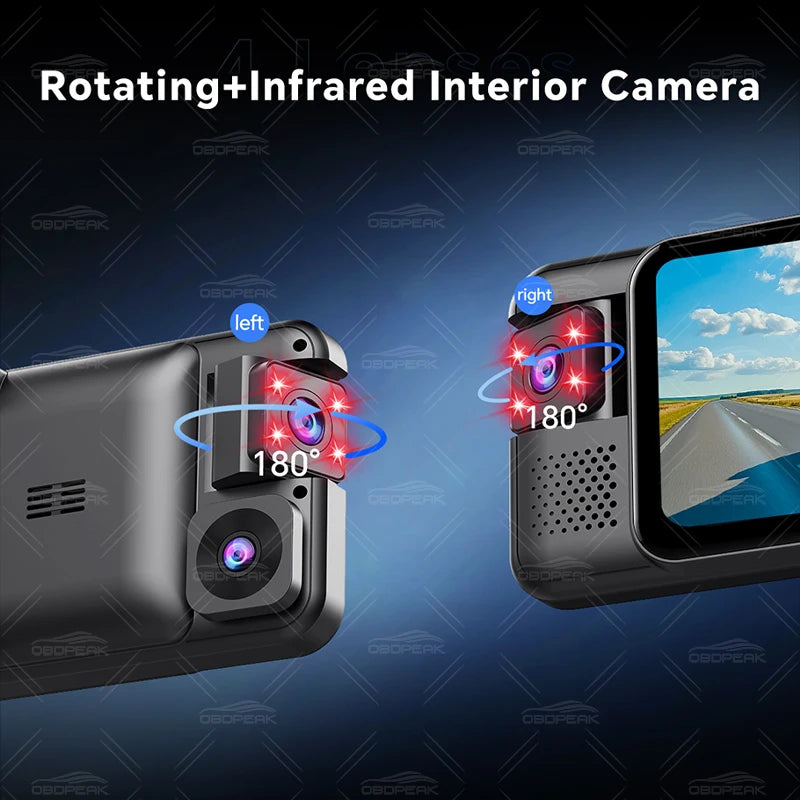 D75 4 Channel 11" Dash Cam Rear View Mirror Camera 1080P Dual Lens Infrared Night Vision WIFI GPS 360 Video Recorder Car DVR