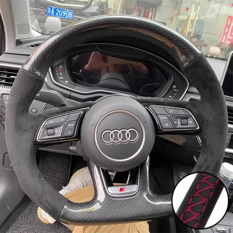 DIY Car Steering Wheel Cover Suede Carbon Fiber Leather For Audi A1 8X A2 A3 Q3 Q5 Q2 A4 A5 A6 Avant Car Interior Accessories CM World