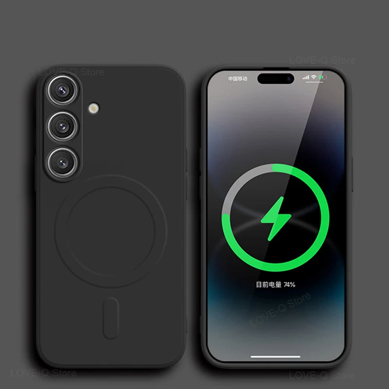 For Magsafe Magnetic Wireless Charge Case For Samsung Galaxy S25 S26 S24 S23 S 25 Ultra Plus FE Soft Cases Liquid Silicone Cover Car Mobile World